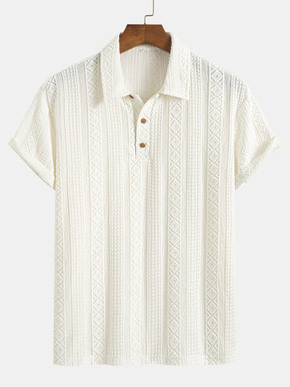 Men's polo shirt with geometric embroidery and texture – modern casual design