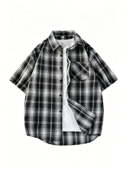 Men's Short Sleeve Casual Shirt Checked Vintage Look Streetwear