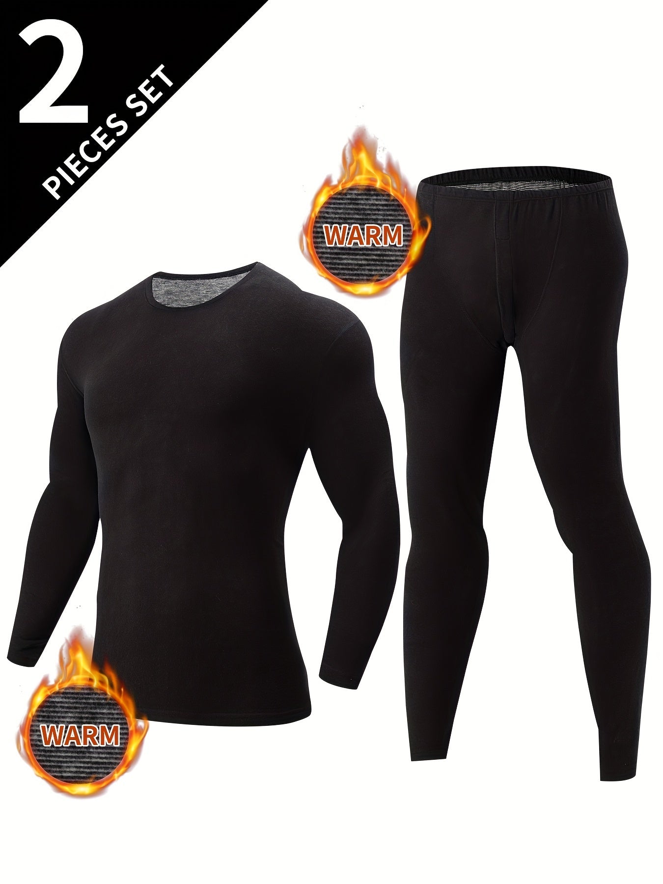Men's thermal underwear set, long-sleeve shirt & leggings, warm two-piece outfit