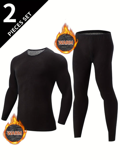 Men's thermal underwear set, long-sleeve shirt & leggings, warm two-piece outfit