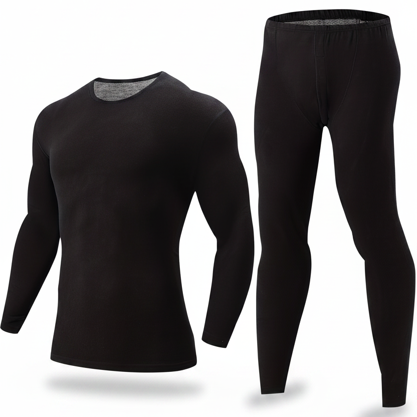Men's thermal underwear set, long-sleeve shirt & leggings, warm two-piece outfit
