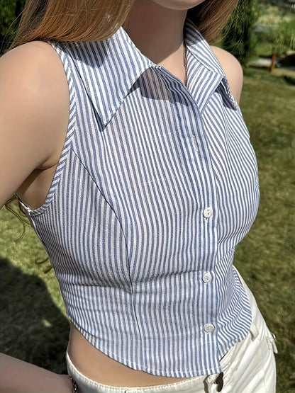 Women's sleeveless blouse in corset style with stripes for modern casual looks
