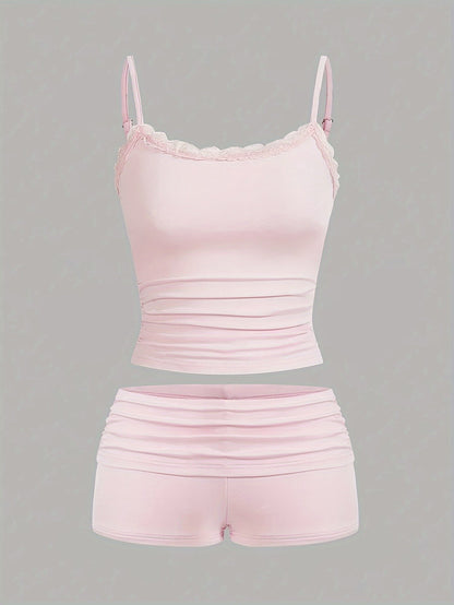 Women's Loungewear Set Two-Piece – Elegant Crop Top and Shorts for Spring & Summer