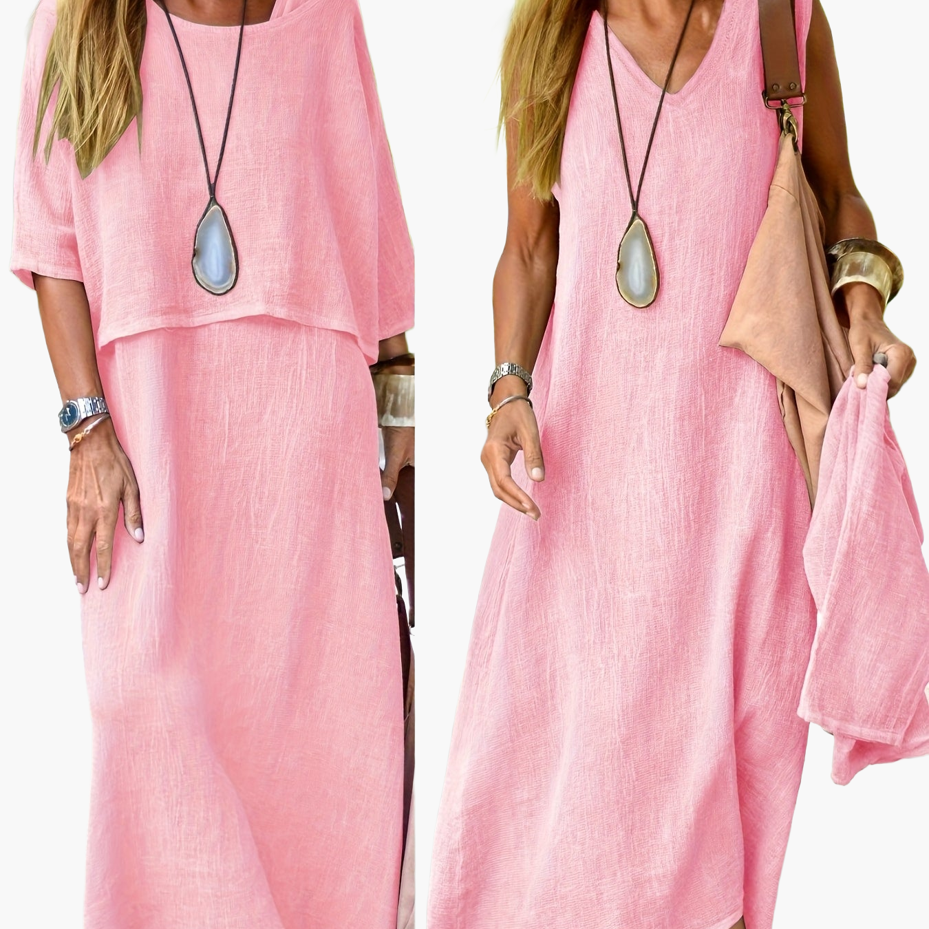 Damen Maxikleid Zweiteiler Set Boho Stil Lässig Sommerkleid für Alltag und Urlaub