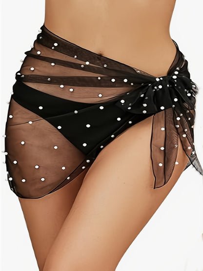 Women's Beach Pareo with Pearls – Elegant Sarong for Vacation and Pool Party