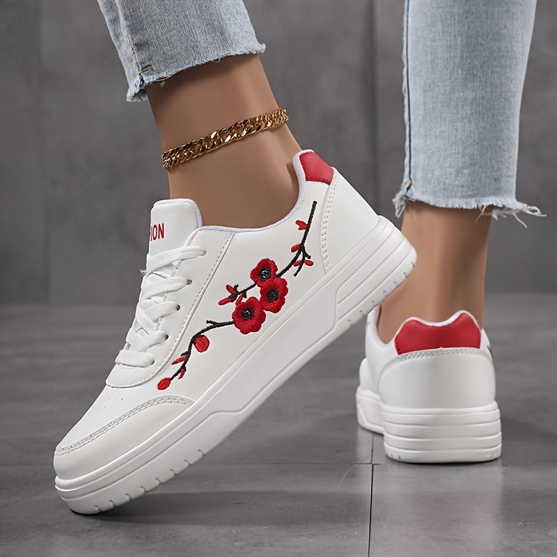 Damen Sneaker mit Blumenstickerei und modischem Freizeit-Look – Eleganter Alltagsschuh