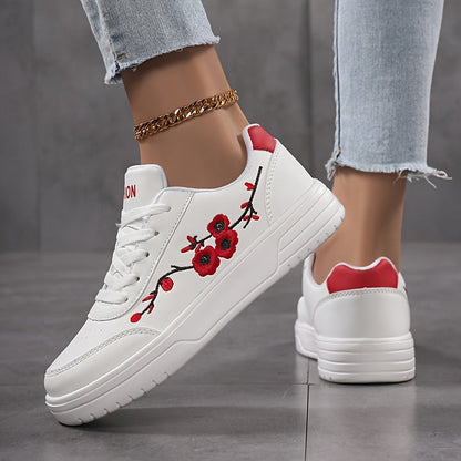 Damen Sneaker mit Blumenstickerei und modischem Freizeit-Look – Eleganter Alltagsschuh