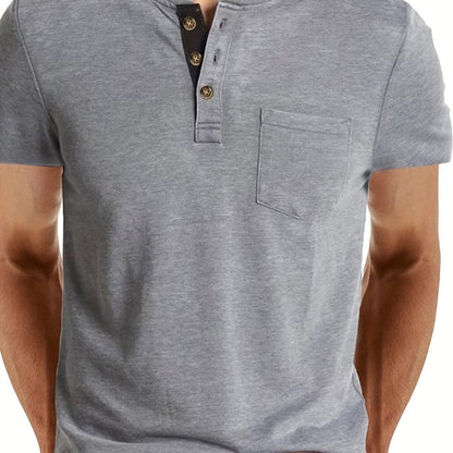 Herren Henley T-Shirt Kurzarm Casual Freizeitshirt mit Knopfleiste und Brusttasche