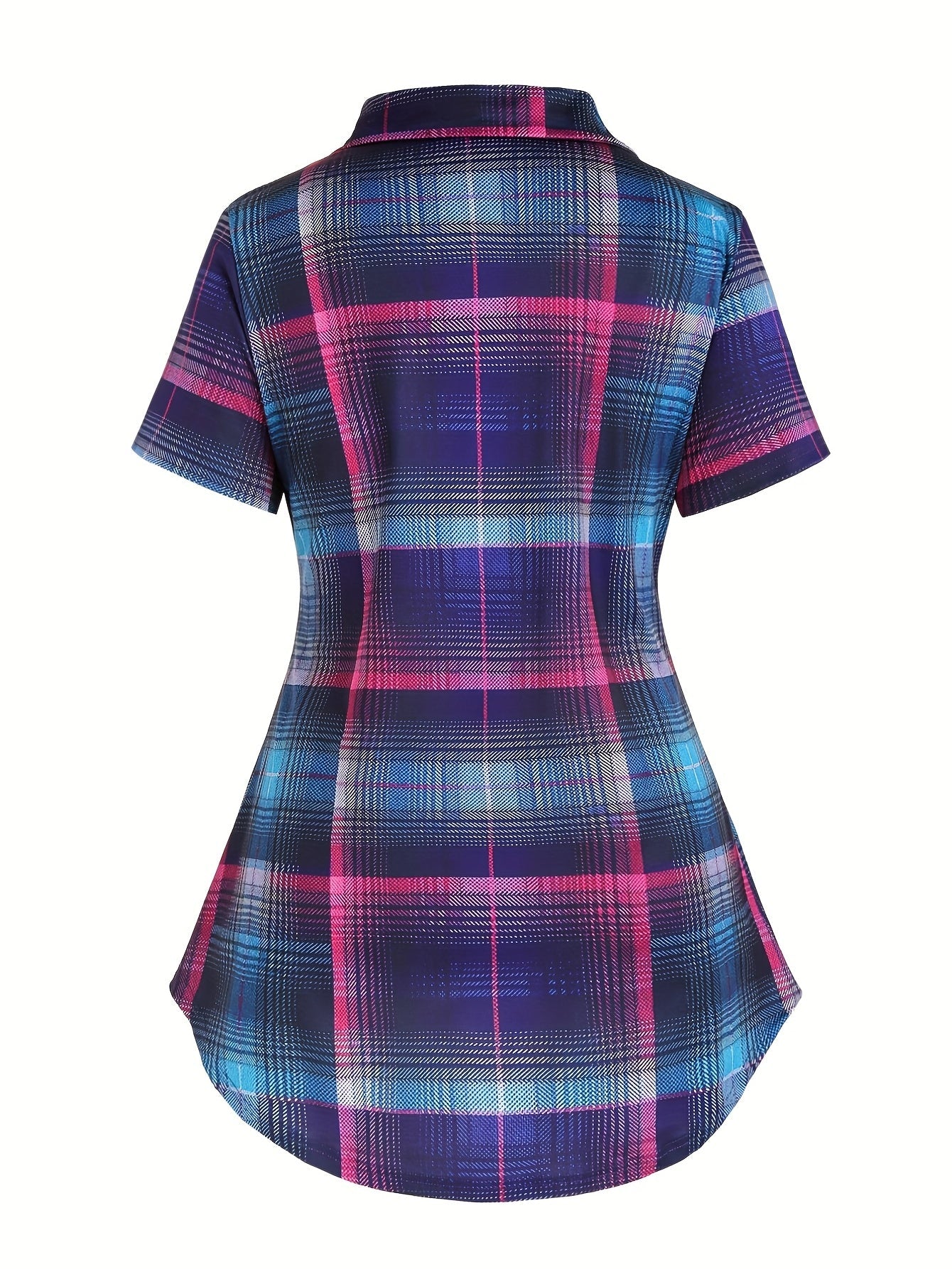 Women's plaid blouse with overlay and elegant look – summer casual shirt with cross detail