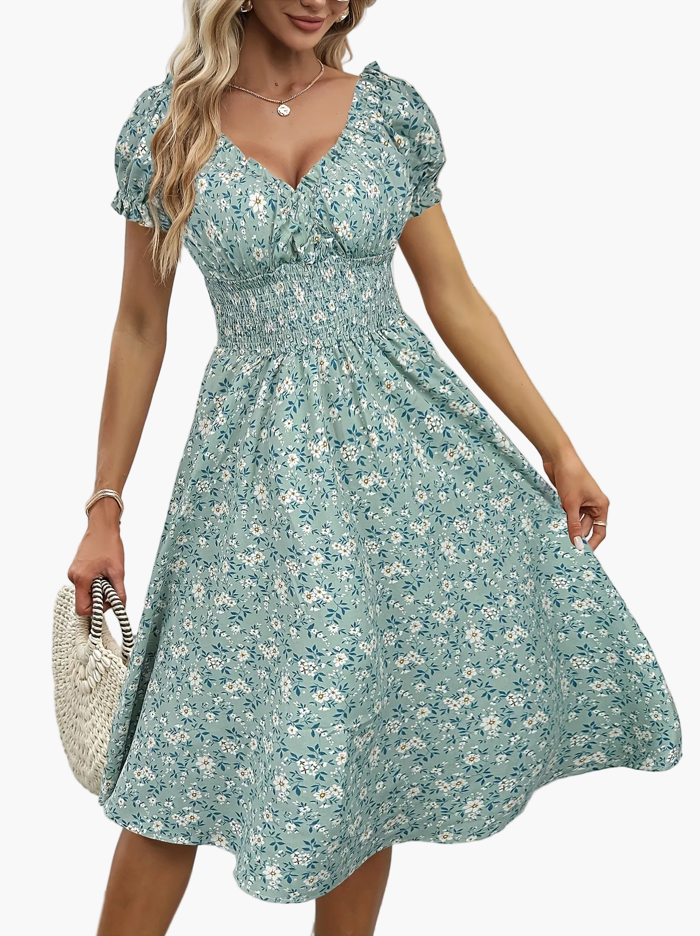 Damen Sommerkleid Elegant mit Blumenmuster und Kurzarm – Perfekt für Alltag und Urlaub