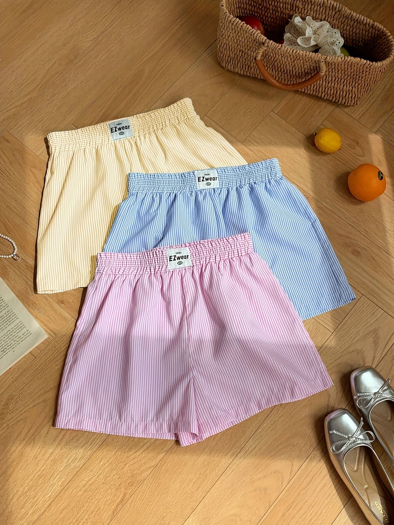 Damen Pyjama-Shorts im Streifen-Design für entspannte Sommernächte, 3er-Pack, Freizeit-Loungewear