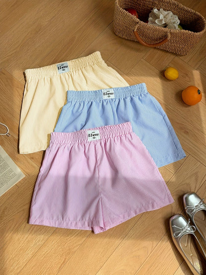 Damen Pyjama-Shorts im Streifen-Design für entspannte Sommernächte, 3er-Pack, Freizeit-Loungewear