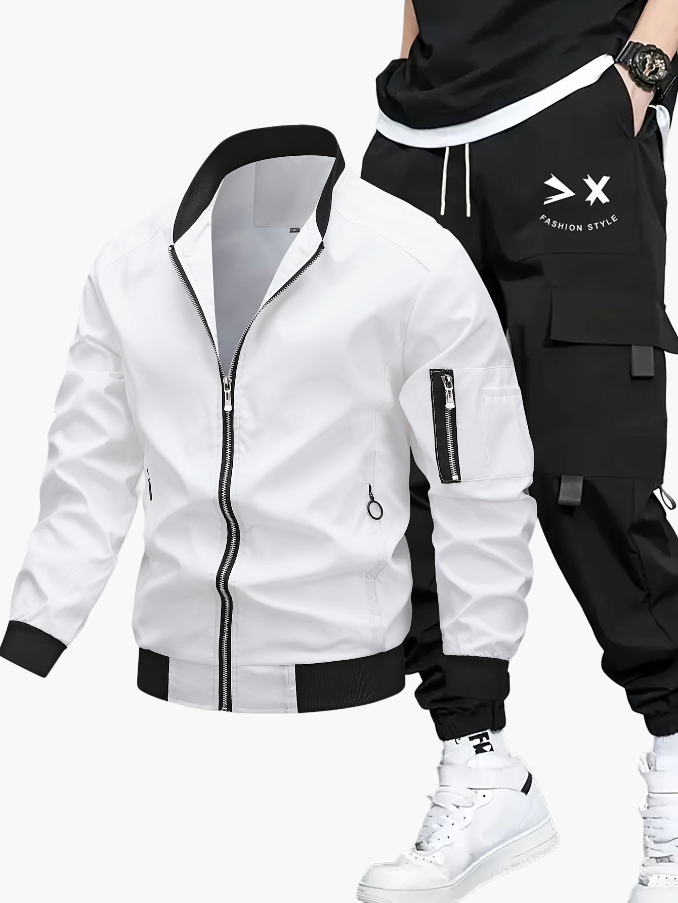Men's Streetwear Set with Bomber Jacket and Cargo Jogging Pants – Urban Casual Style