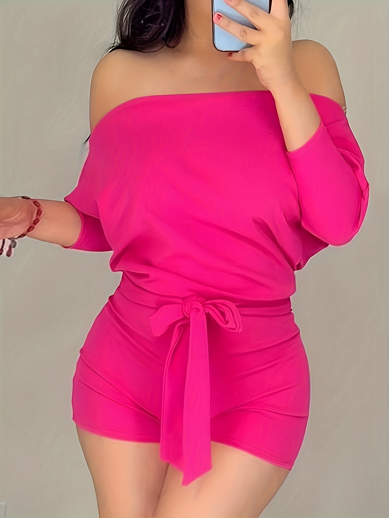 Women's Off-Shoulder Jumpsuit with Tie Belt – Elegant One-Piece for Summer and Leisure