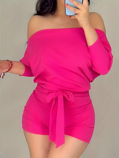 Women's Off-Shoulder Jumpsuit with Tie Belt – Elegant One-Piece for Summer and Leisure