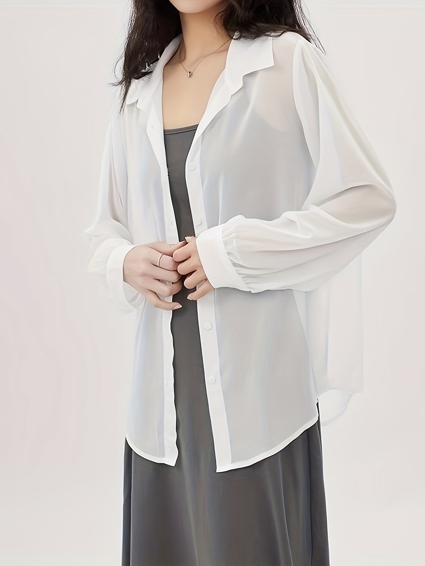 Women's Long Sleeve Blouse Transparent Loose Modern for Everyday and Leisure
