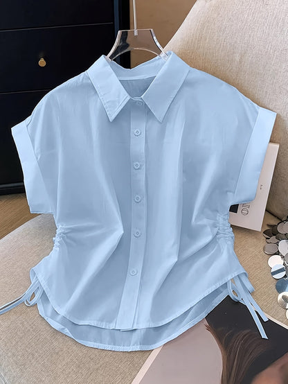 Women's short-sleeve blouse with drawstring and modern cut – Business & Casual