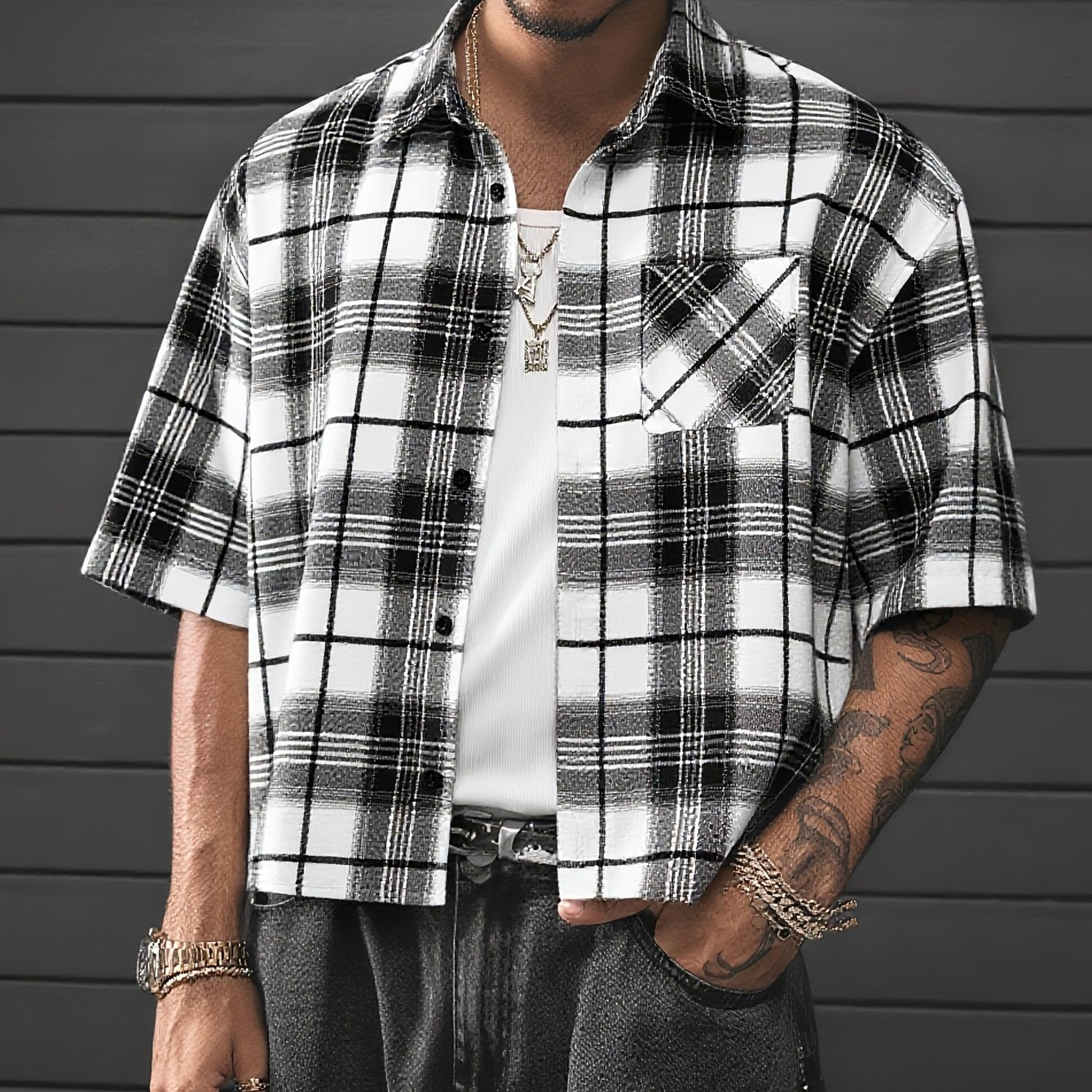 Herren Kurzarm Hemd im modernen Karo-Design – Lässiger Streetstyle für Alltag und Freizeit