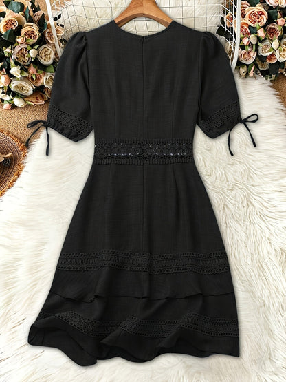 Women's Elegant Casual Dress with Lace and V-Neck – Perfect for Everyday & Going Out