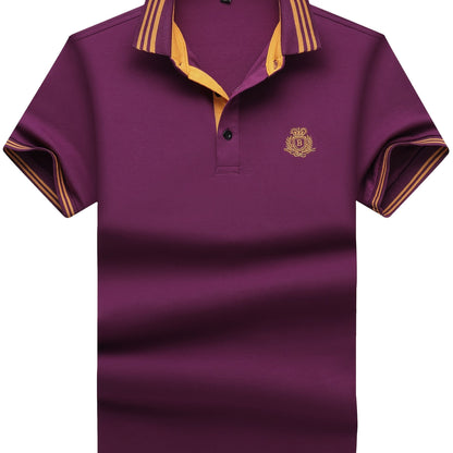 Men's Polo Shirt with Striped Collar and Embroidery – Sporty-Elegant Casual Style
