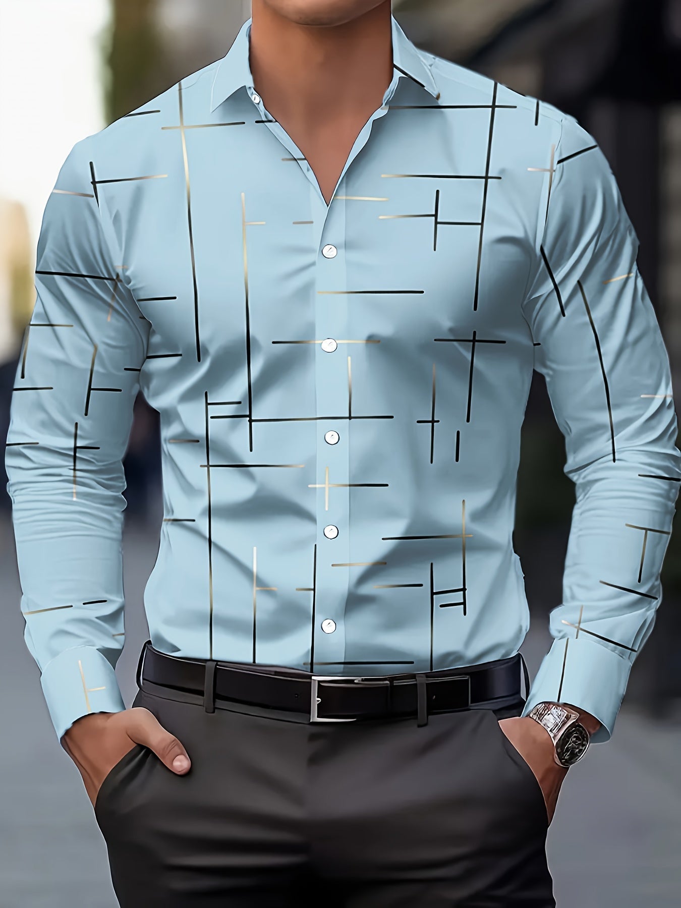 Herren Modernes Business-Freizeithemd mit Geometrischem Print – Stilvolles Langarmhemd für Büro & Alltag