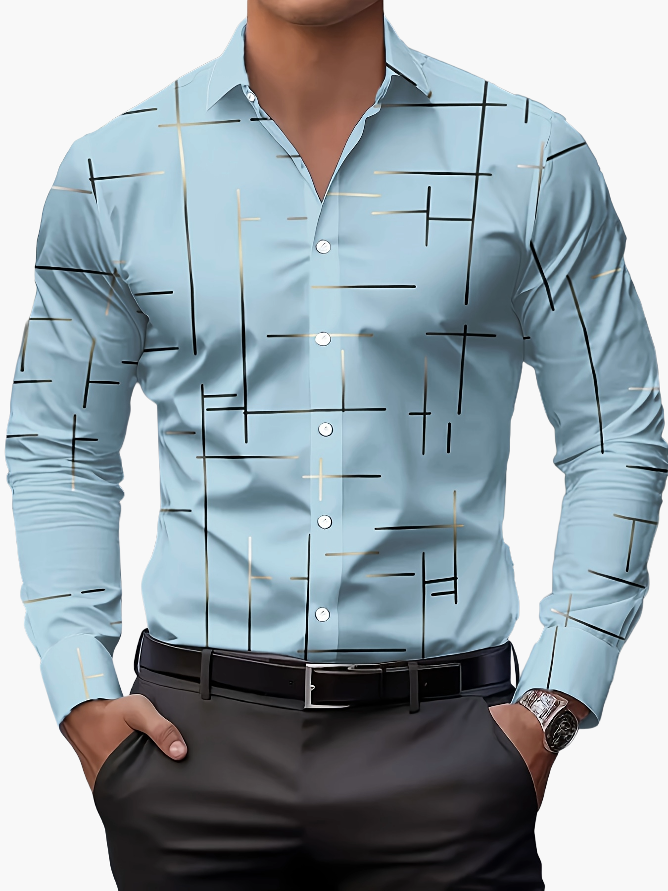 Herren Modernes Business-Freizeithemd mit Geometrischem Print – Stilvolles Langarmhemd für Büro & Alltag