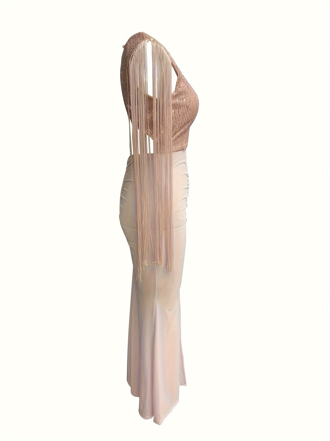 Women's Elegant Evening Dress with Fringe and Slit – Bodycon Maxi Dress for Formal Occasions