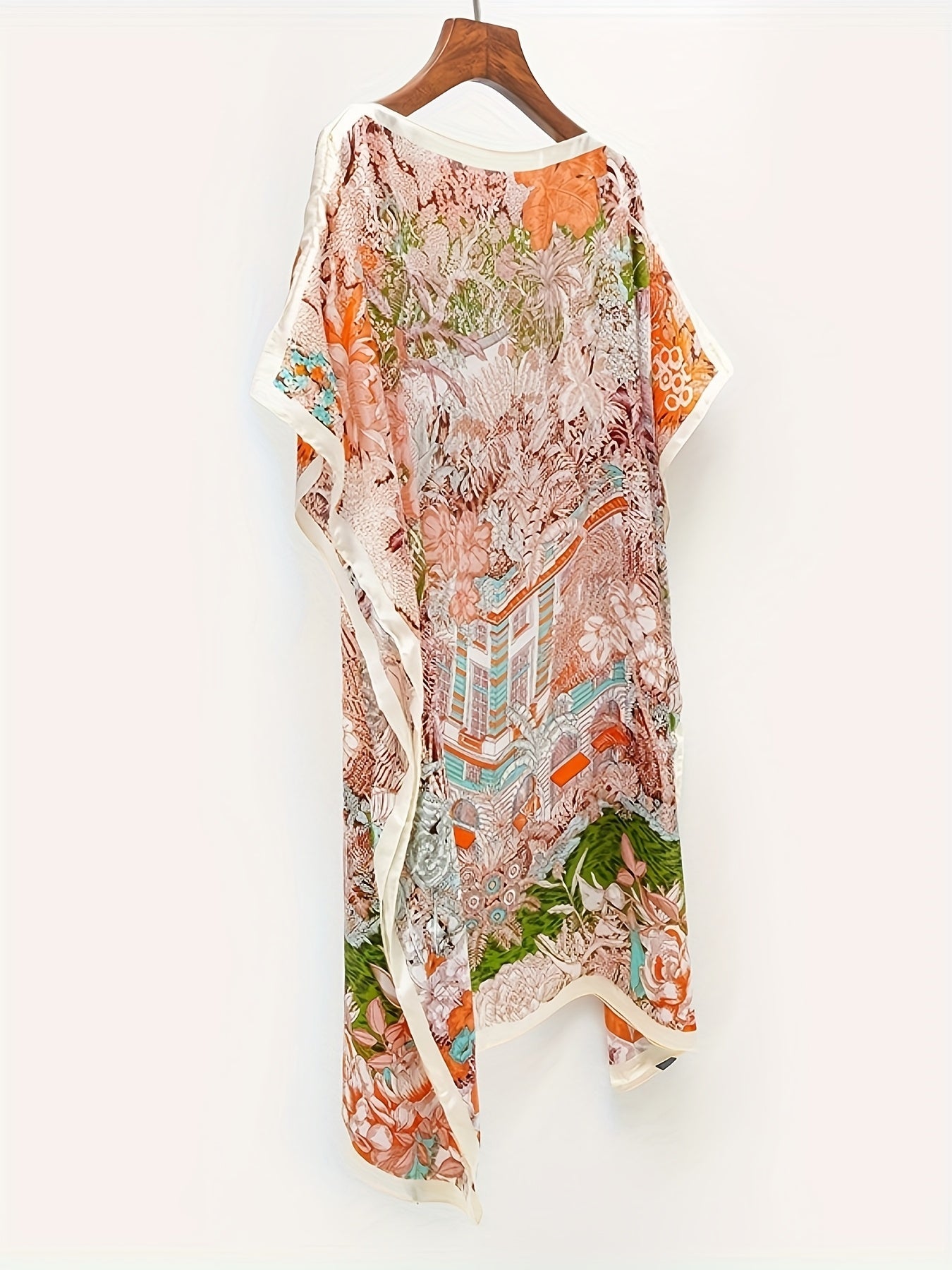 Women's Boho Beach Poncho – Asymmetrical, Floral Pattern, Perfect for Vacation & Summer