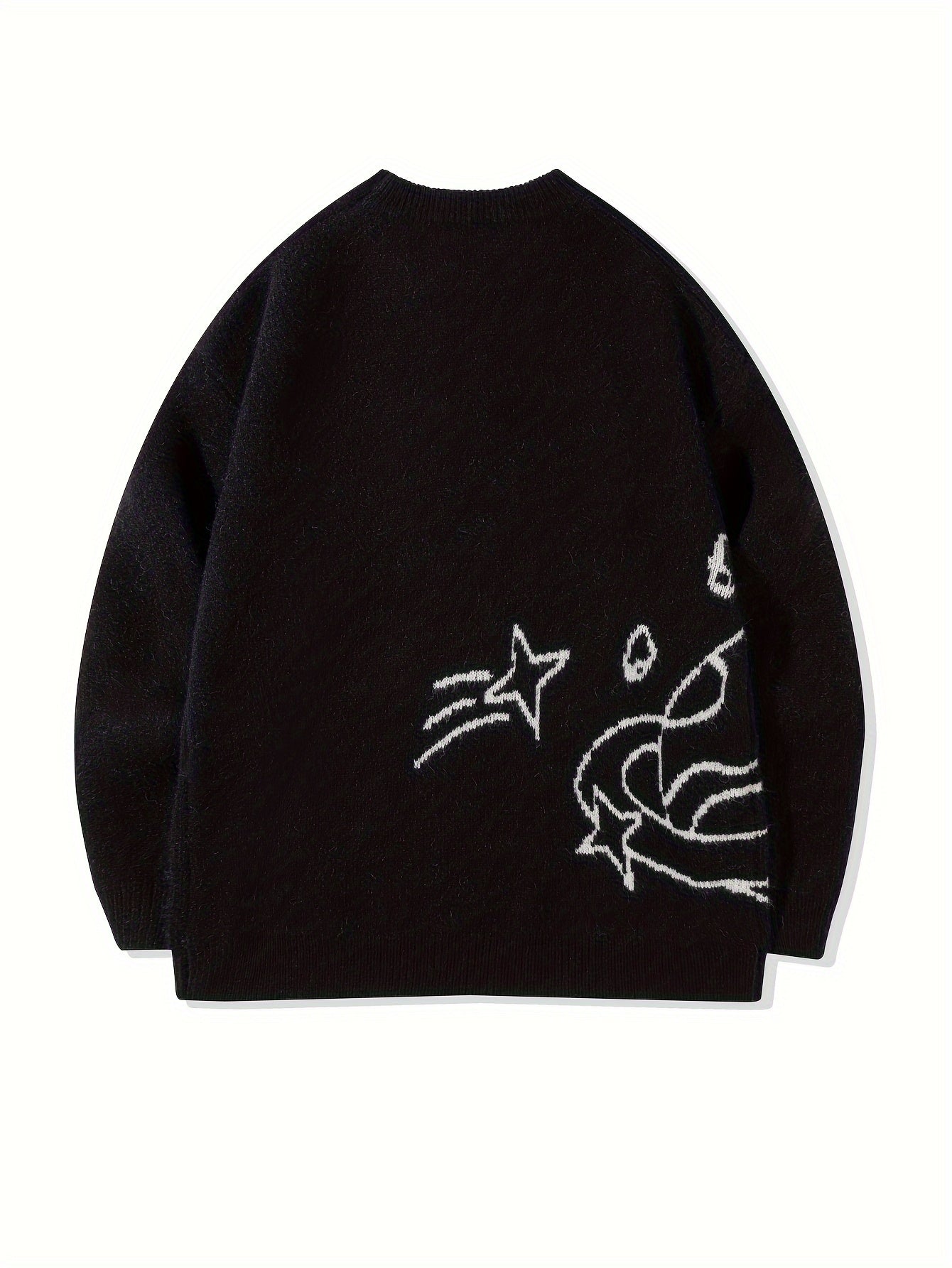 Unisex knitted sweater with a round neckline and planet motif – oversized, loose fit