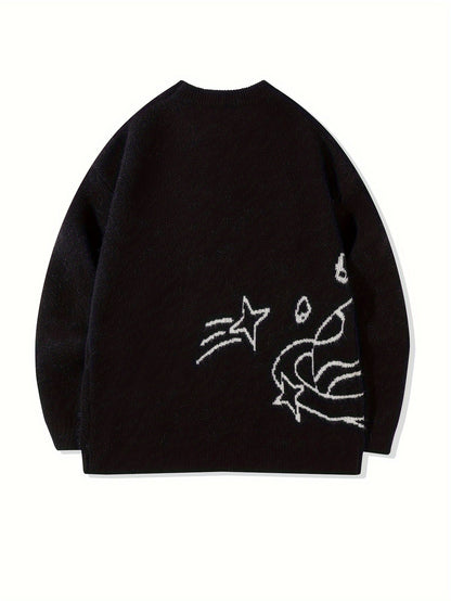 Unisex knitted sweater with a round neckline and planet motif – oversized, loose fit