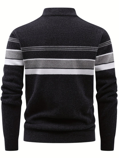 Herren Halb-Reißverschluss Pullover Gerippt mit Streifen