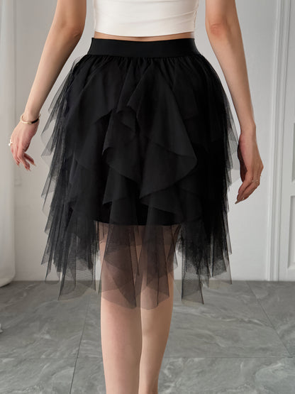 Damen Tüllrock mit Stufen-Design, Eleganter Lagenlook, Modisch für Freizeit und besondere Anlässe