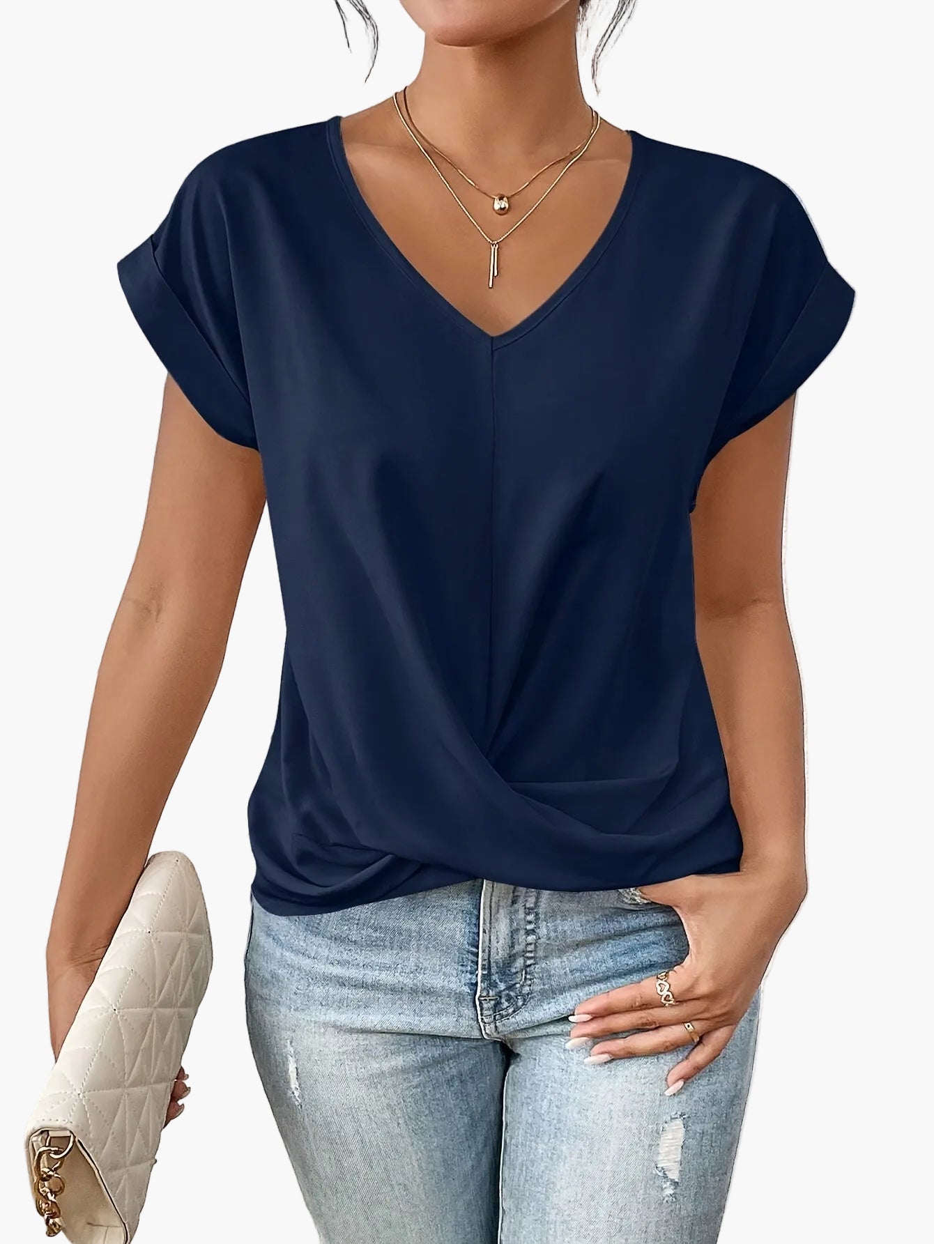 Women's Shirt with V-Neck and Pleat Detail – Everyday & Leisure, Fashionable and Comfortable