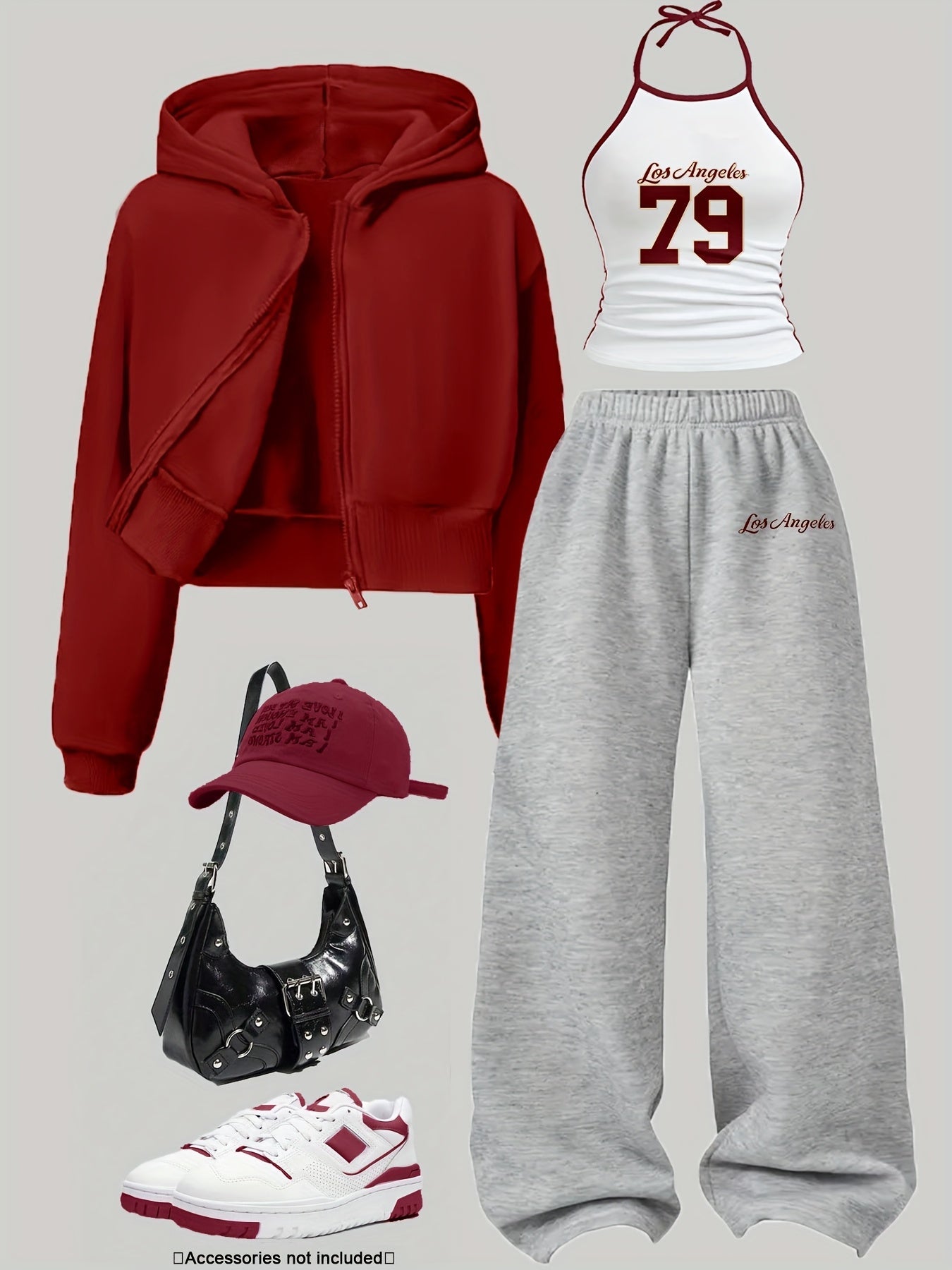 Women's 3-piece set: cropped hoodie, halter top & wide-leg joggers