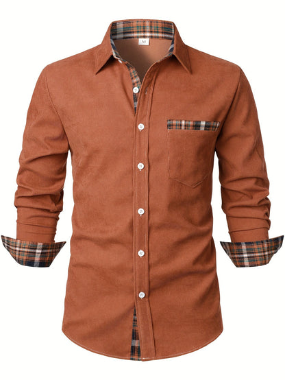 Men's Modern Fit Casual Shirt with Check Details – Stylish Long-Sleeve Shirt for Everyday and Office Wear