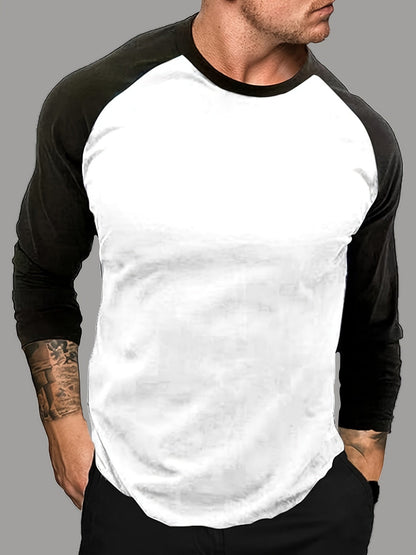 Men's raglan long-sleeve two-tone crew-neck shirt