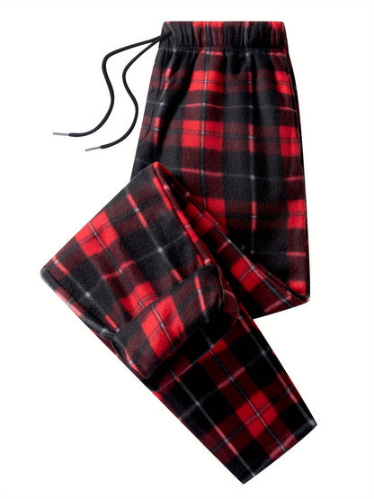 Men's plaid jogger pants, fleece look, elastic waistband