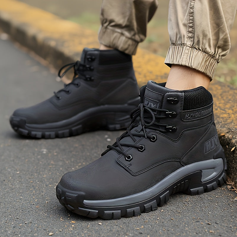 Herren Outdoor Stiefel Schwarz mit Schnürung Robuste Sohle Knöchelhoch
