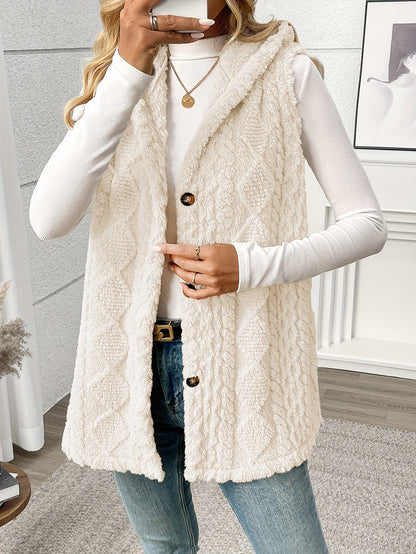 Women's knitted vest with hood and buttons – Elegant casual vest for autumn and winter
