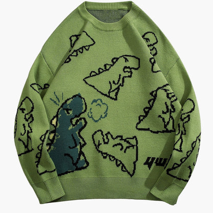Men's sweater with cartoon dinosaur pattern, casual, oversized, ideal for autumn/winter