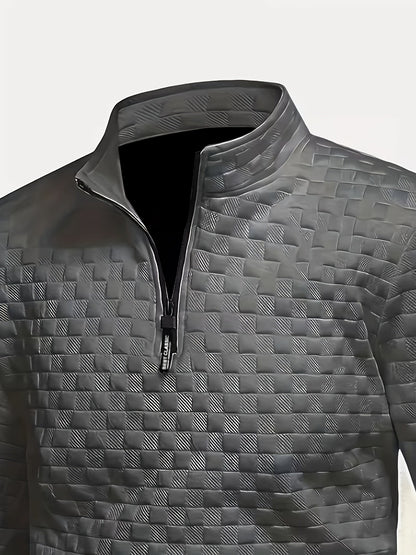 Stehkragen Pullover Herren mit Reißverschluss, gesteppt, einfarbig