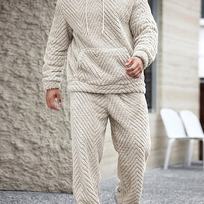 Men's Lounge Set Sherpa Hoodie & Herringbone Pants