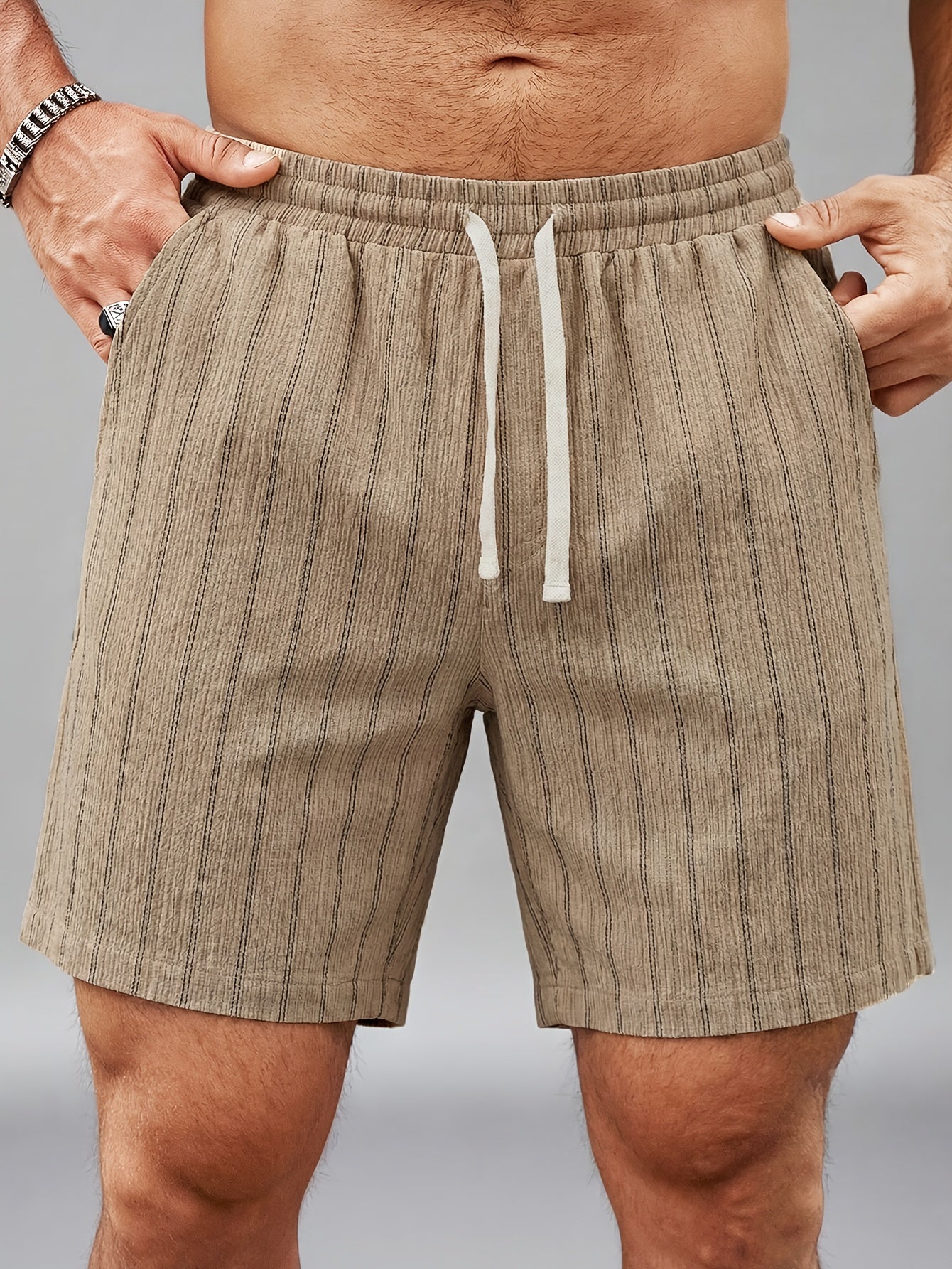 Men's Casual Shorts with Stripe Pattern and Drawstring – Perfect for Summer & Sports