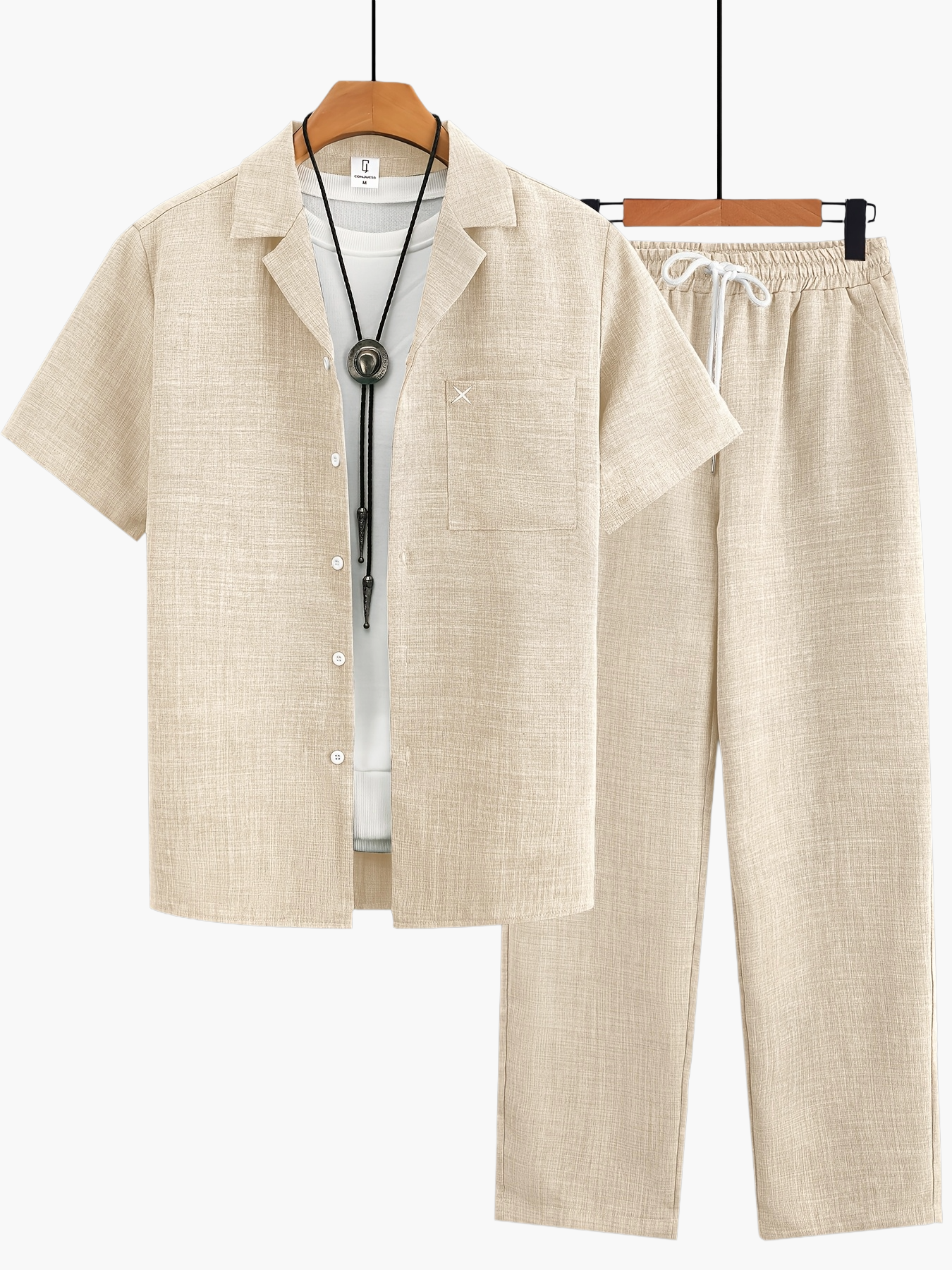 Men's Casual Suit Set – Short-Sleeve Shirt & Pants, Modern Summer Look for Everyday and Vacation