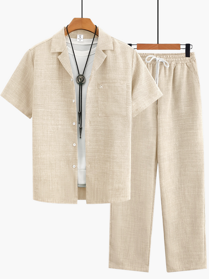 Men's Casual Suit Set – Short-Sleeve Shirt & Pants, Modern Summer Look for Everyday and Vacation