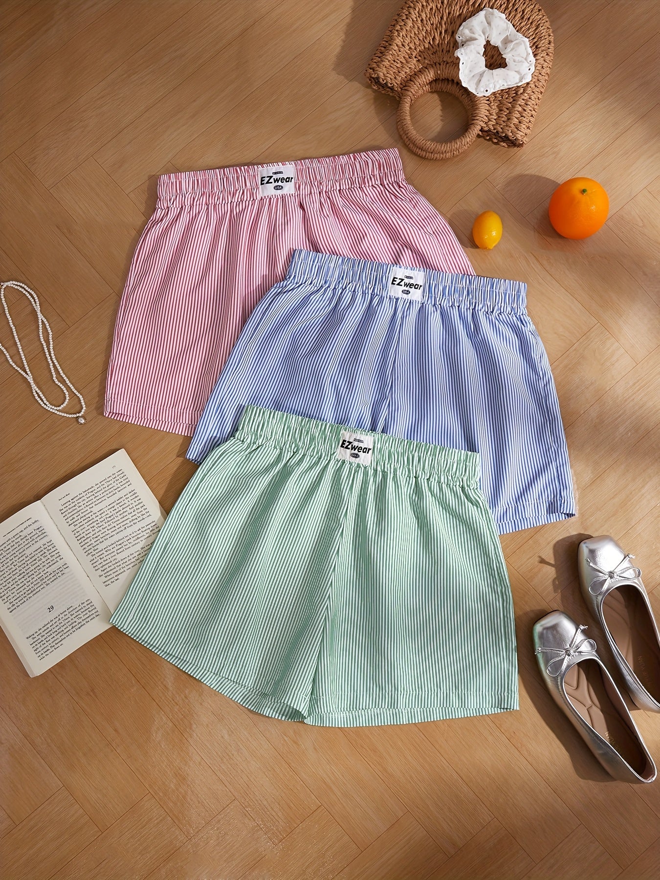 Damen Pyjama-Shorts im Streifen-Design für entspannte Sommernächte, 3er-Pack, Freizeit-Loungewear
