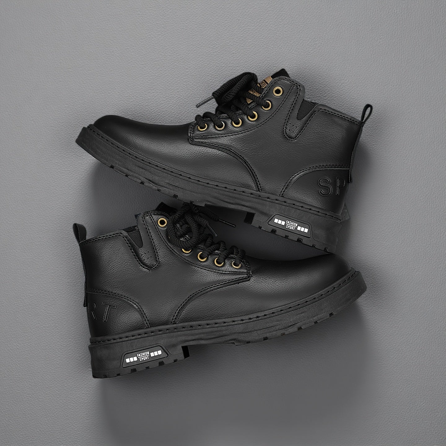 Men's lace-up ankle boots with a zipper and lug sole