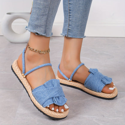 Women's summer sandals with bow and ankle strap – fashionable casual shoes for everyday wear & vacation