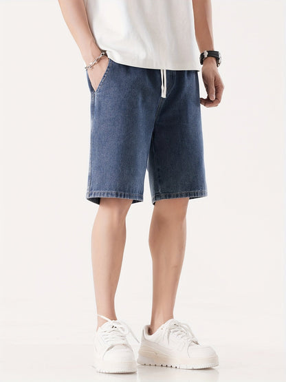 Men's Casual Loose Fit Denim Shorts with Drawstring – Relaxed, Knee-Length Shorts for Everyday and Streetwear