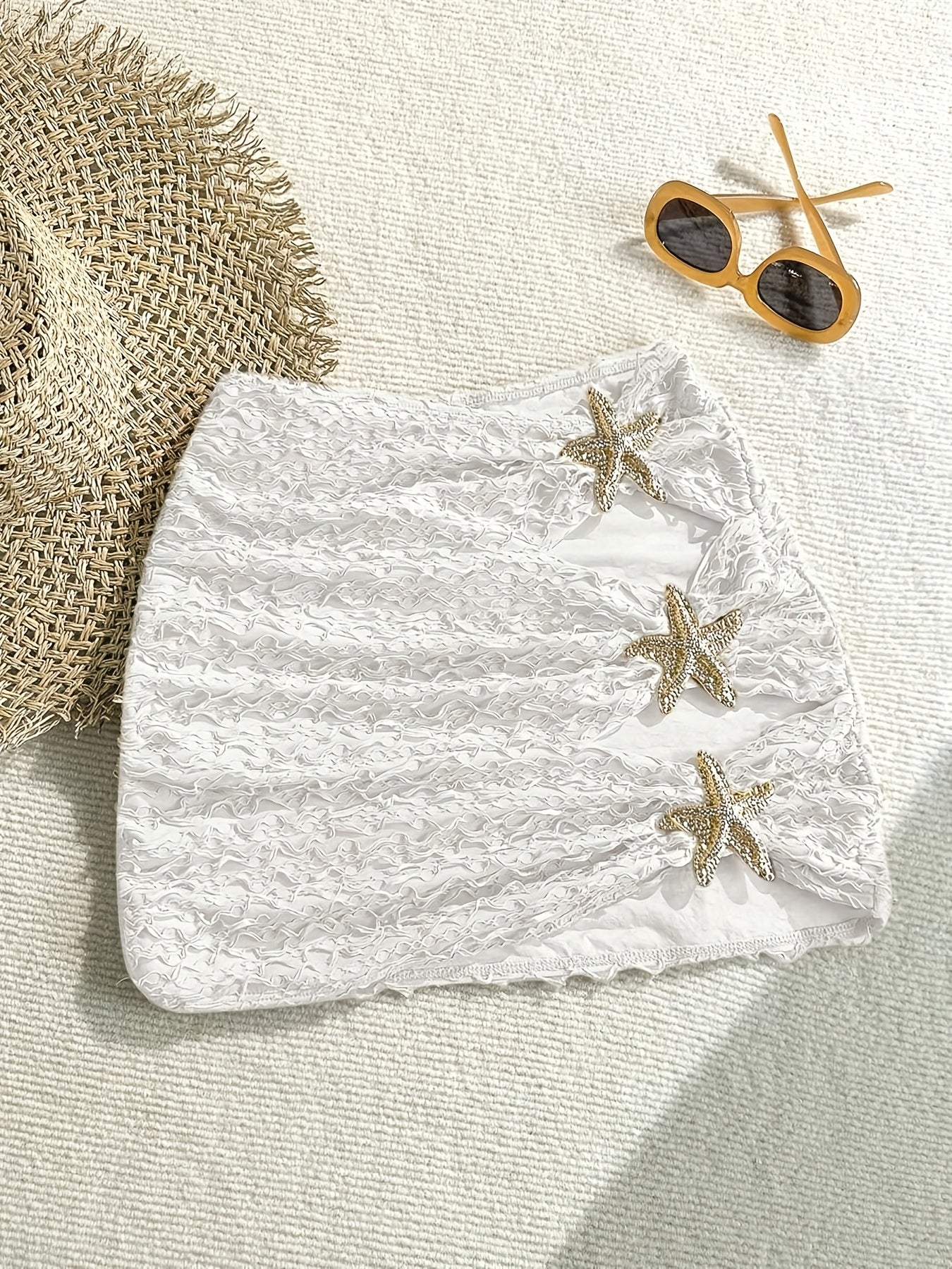 Women's Mini Beach Skirt with Starfish Decoration and Cut-Outs – Summer Beachwear Boho Style